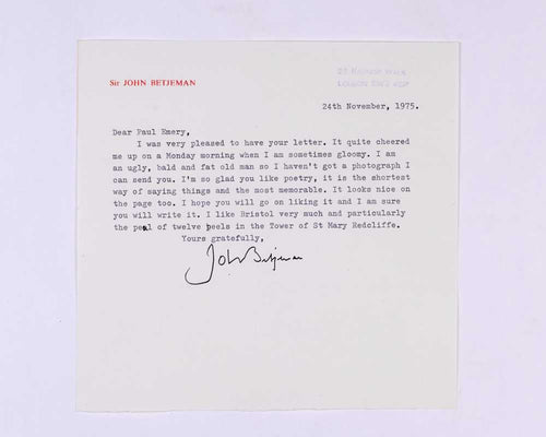 BETJEMAN, John TLS to Paul Emery