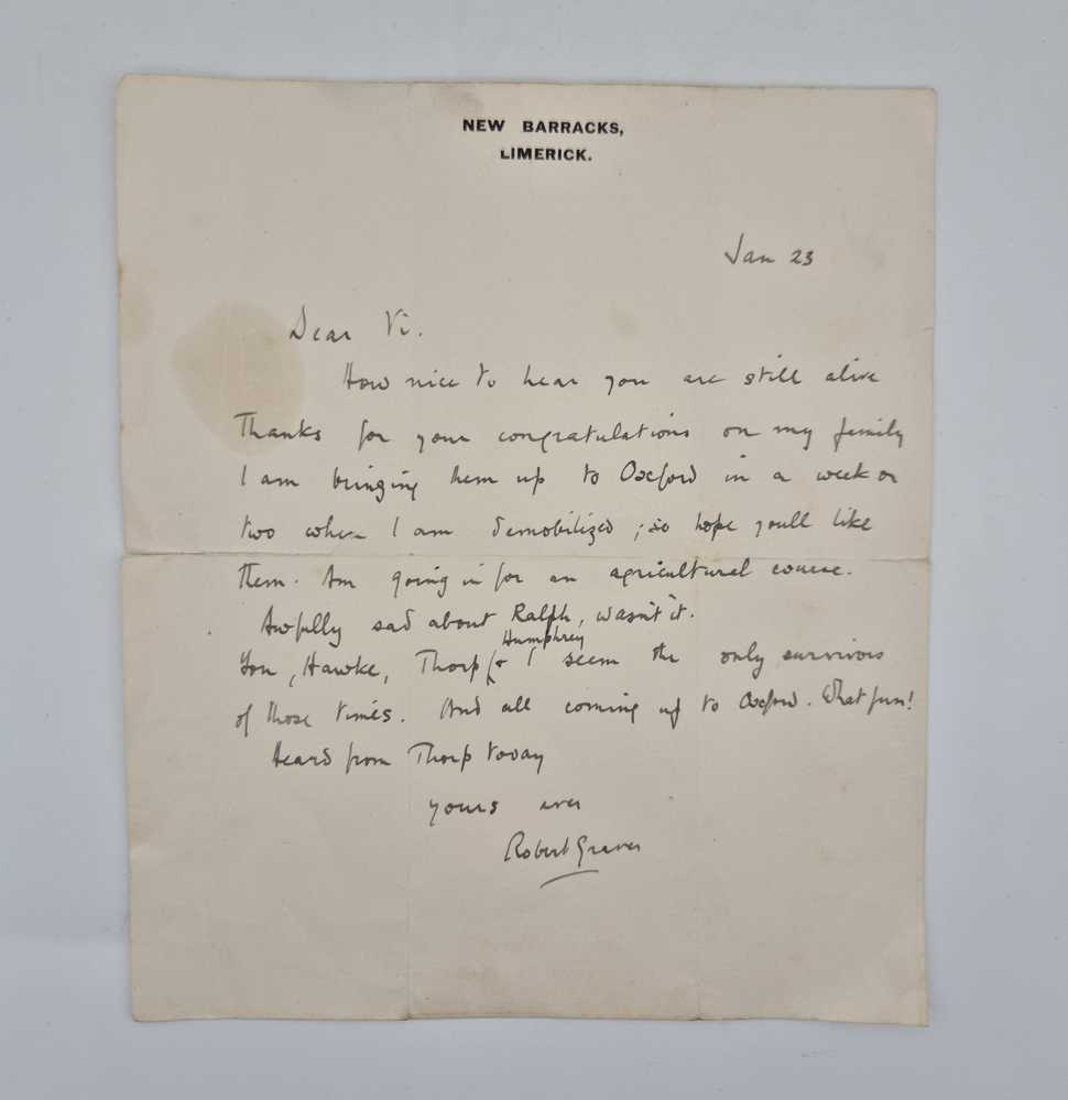 GRAVES, Robert ALS concerning friends met and lost during WWI
