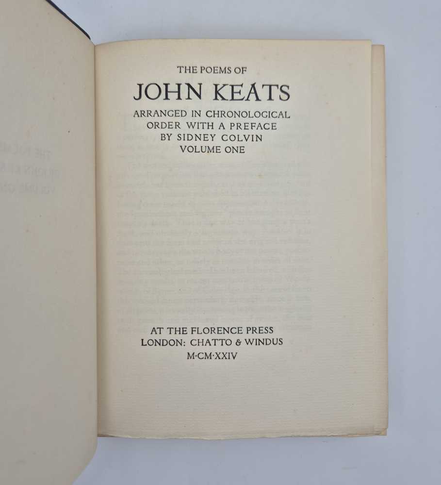 KEATS, John The Poems. Arranged in Chronological Order with a Preface by Sidney Colvin.