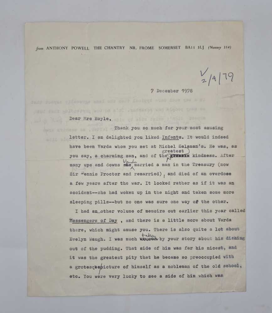 POWELL, Anthony TLS, mentioning Evelyn Waugh