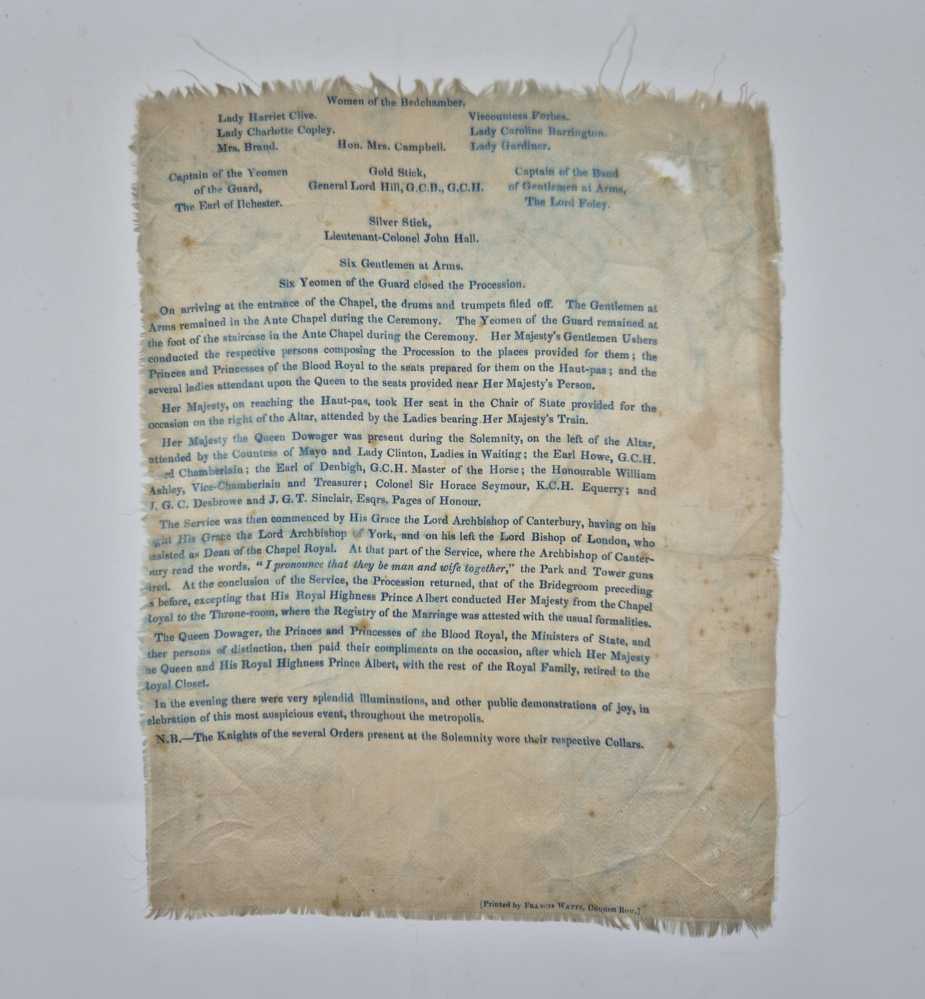 [QUEEN VICTORIA] A pair of commemorative souvenir silks on The Marriage of Queen Victoria and Prince Albert, 10 February 1840