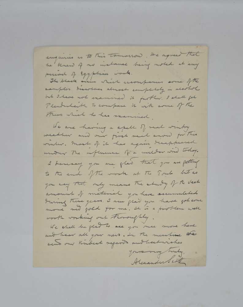 [CARTER, Howard] ALS from Alexander Scott to Howard Carter regarding the pigmentation in the tombs