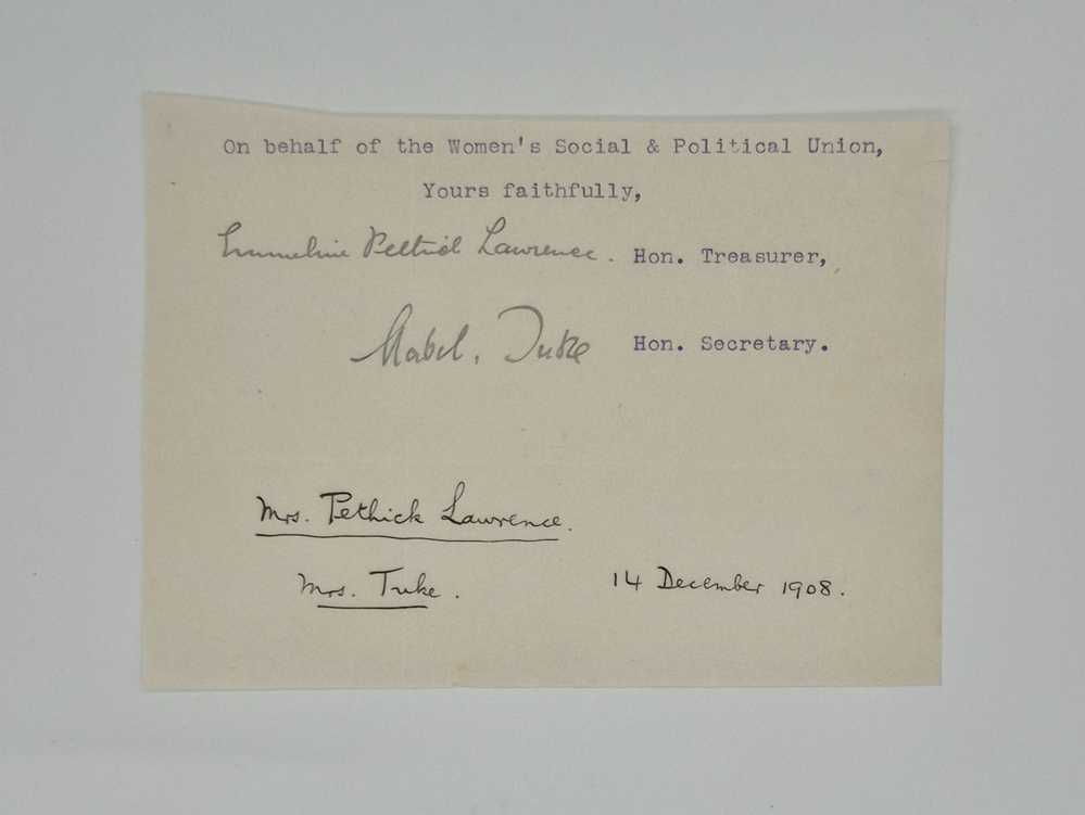PETHWICK-LAWRENCE, Emmeline Clipped signatures from a TLS