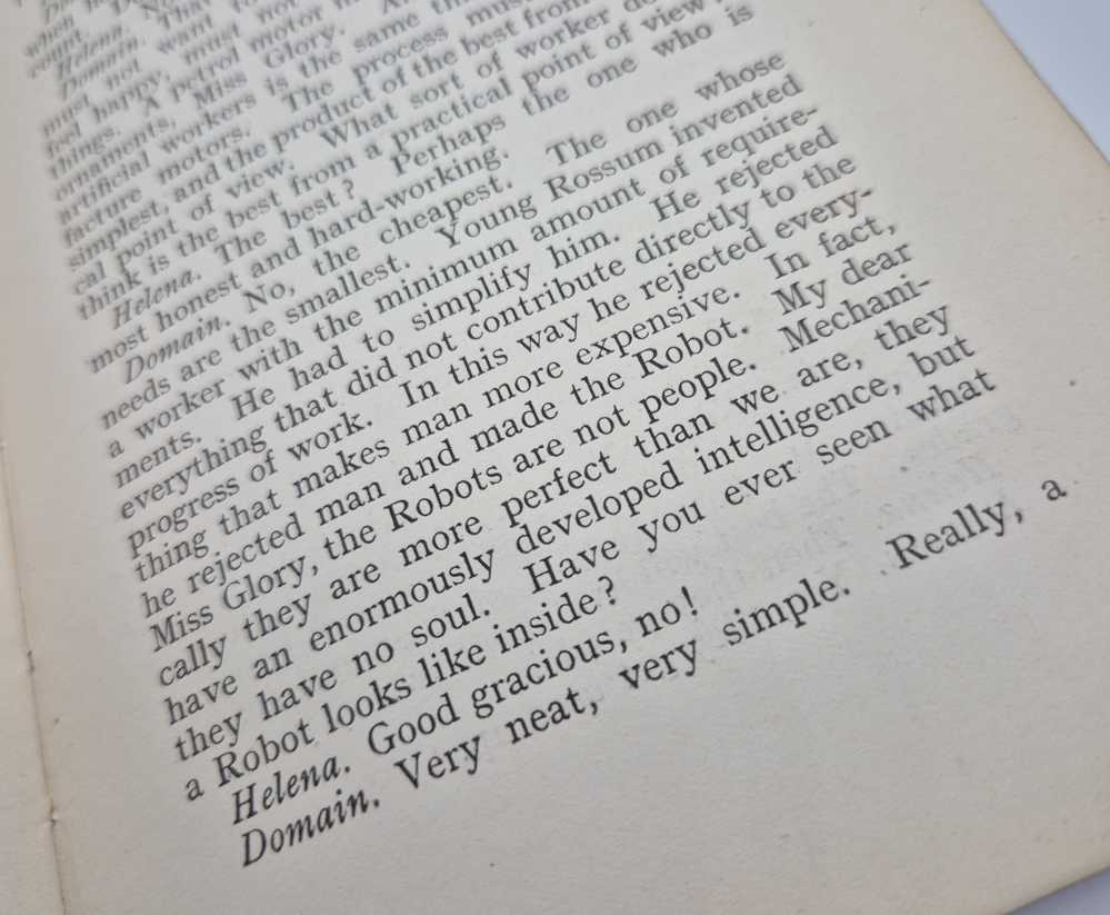 CAPEK, Karel R.U.R [Rossum’s Universal Robots] A Play in Three Acts and an Epilogue