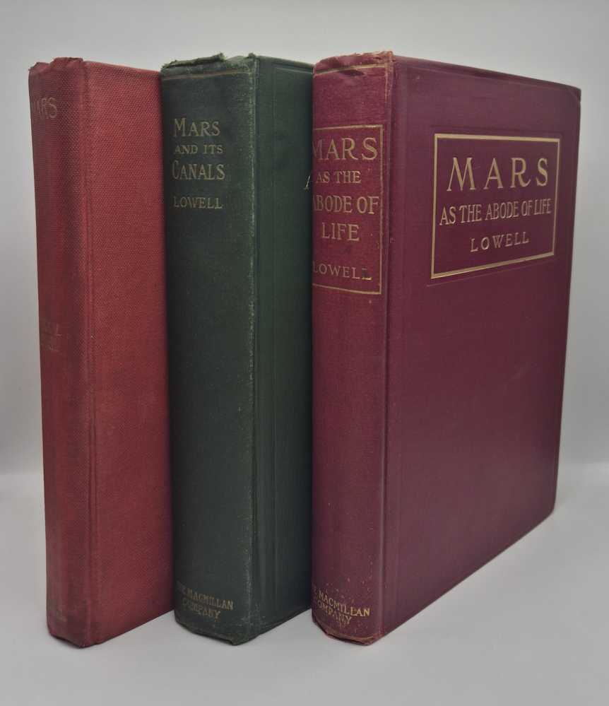 LOWELL, Percival The Mars Trilogy; Mars, Mars and its Canals; Mars as the Abode of Life [with] signed postcard
