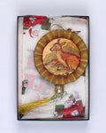 An original, handmade Christmas decoration showing fawn and two red-breast robins