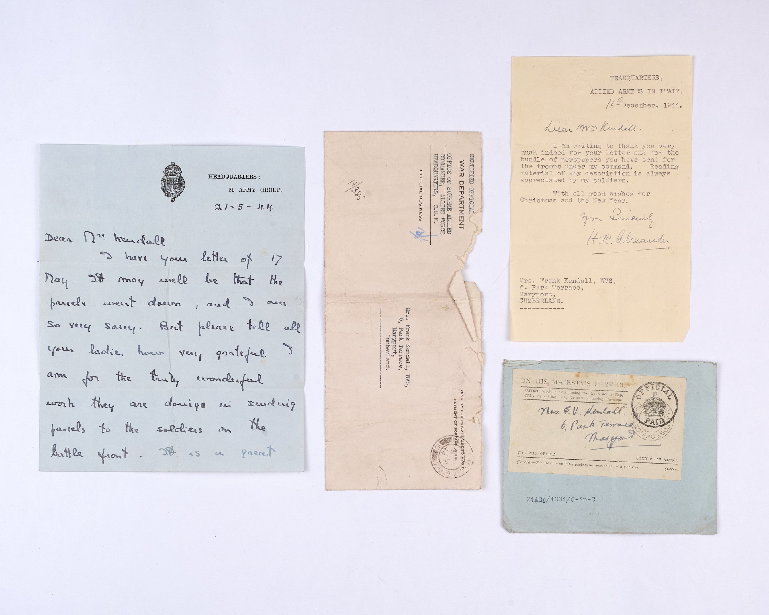 Two letters addressed to Mrs Frank Kendall
