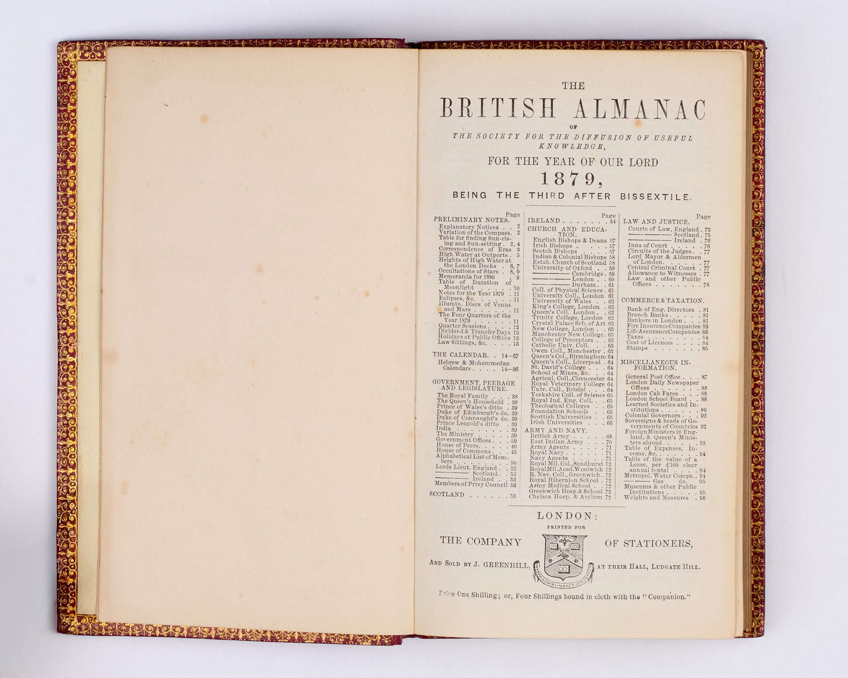 The British Almanack of the Society for the Diffusion of Useful Knowledge, for the Year of our Lord 1879, being the third after Bissextile [bound with] The Fifty-Second Year. Companion to the Almanack; or, Year-Book of General Information for 1879