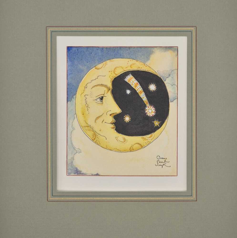 VAN SANDWYK, Charles Crescent moon with clouds and shooting stars
