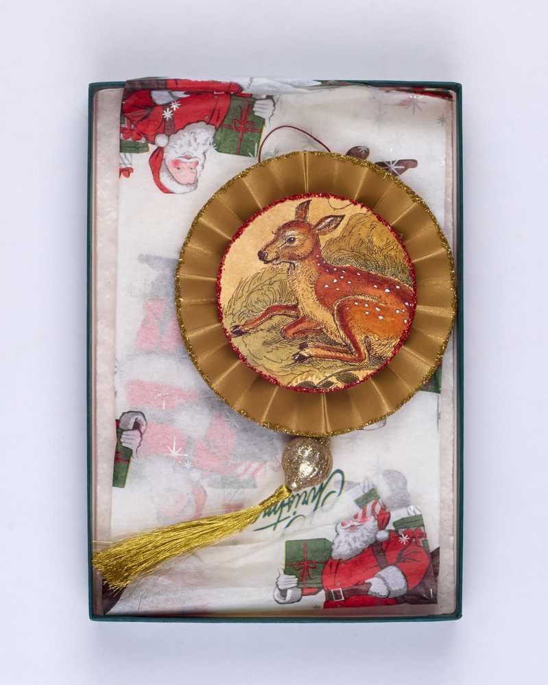 VAN SANDWYK, Charles An original, handmade Christmas decoration showing fawn and two red-breast robins